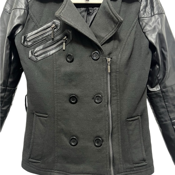 YOKI WOMENS BLACK FLEECE AND FAUX LEATHER JACKET COAT SIZE SMALL - Picture 3 of 13
